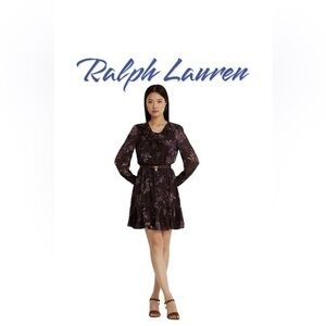 Ralph Lauren Floral Ruffle Trim Georgette Dress